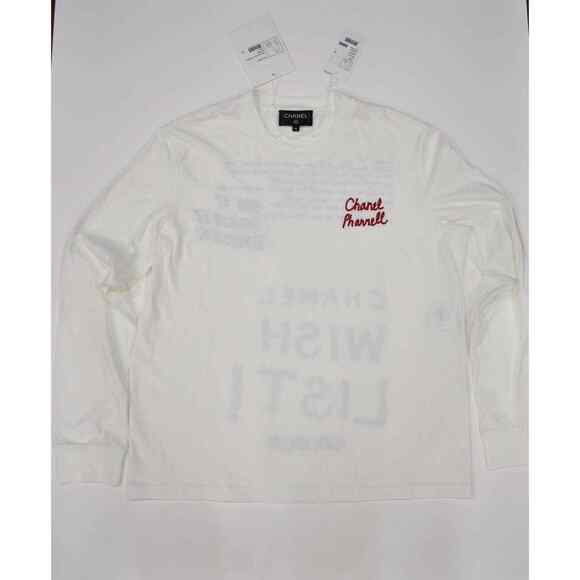 Chanel X Pharrell Capsule Collection White Long Sleeve Graffiti Tee Shirt RARE M - Picture 2 of 12
